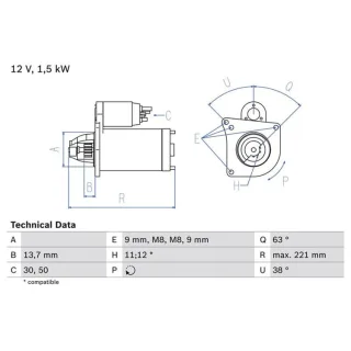 Bosch Anlasser 1,5 kW Citroen Peugeot Toyota