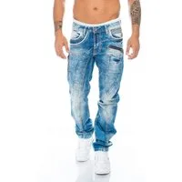 Cipo & Baxx Regular-fit-Jeans Herren Jeans Hose mit stylischen Applikationen Aufwendiges Design mit dicken Nähten