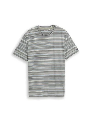 Tom Tailor - T-Shirt mit Streifenmuster olive orange multicolor stripe - Gr. - S