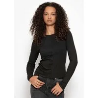 SASSYCLASSY Langarmshirt Langarmshirt mit Ziernähten für Damen Schmal geschnittenes Top aus fein geripptem Jersey mit Rundhals