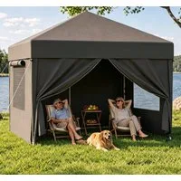 GUNJI Pavillon 3x3/3x6 m Gartenpavillon mit 4 seitenteilen Pop Up Pavillon UV-Schutz, (Schneller Aufbau, Abnehmbare Wände + Insektenschutz, 4 Sandsäcke dabei, Für Camping & Picknick geeignet)