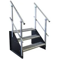 SRM Design Außentreppe 3 Stufen Standtreppe Breite 100cm Höhe 63cm schwarz beids. Geländer