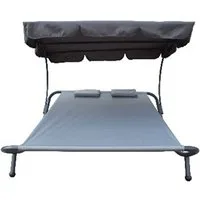 Home4Living Doppelliege Doppel-Sonnenliege mit Dach schwarz oder steingrau Gartenliege, Doppelliege mit Dach