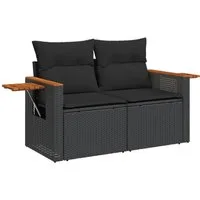 vidaXL Loungesofa Gartensofa mit Kissen 2-Sitzer Schwarz Poly Rattan, 1 Teile