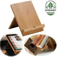 LS-LebenStil Buchstütze Holz Kochbuchhalter Bambus 23x18cm Braun Kochbuchständer (Kochbuchständer Buchhalter Ständer für Kochbücher Leseständer faltbar, 1 St., Tablett Halter Halterung passend für ipad und Tablett´s)