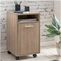 FINEBUY Rollcontainer SV51848 Schreibtischcontainer 33x60x38 Bürocontainer SuVa16398_1, (Bürocontainer Sonoma 33x60x38, Beistellcontainer), Moderner Schreibtischcontainer mit Rollen und Tür