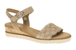 Gabor 82.758.30 Damen Sandalette Beige Sand Keilabsatz Klettverschluss Echtleder