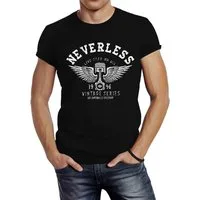 Neverless Print-Shirt Herren T-Shirt Biker Motorrad Motorblock Engine Flügel Wings Slim Fit mit Print