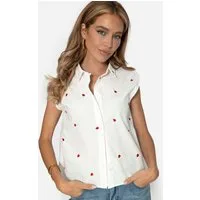 SASSYCLASSY Blusentop Ärmellose Bluse mit roter Herzstickerei für Damen