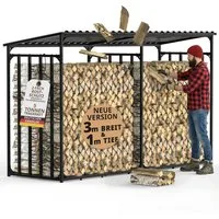 LAWA Living and Lifestyle Kaminholzregal außen mit Dach Metall Abdeckung 1m XXL Brennholz Unterstand Outdoor, BxTxH:300.00x105.00x185.00 cm, verzinkt, wetterfest, anthrazit