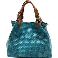 FLORENCE Handtasche Florence Umhängetasche Damen Handtasche (Handtasche), Damen Handtasche, Umhängetasche Leder, türkis, braun ca. 31cm x 28cm