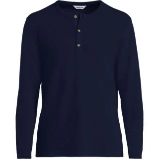Ottoman-Henleyshirt mit langen Ärmeln für Herren, Herren, size: regular, Blau, Baumwolle/Polyester/Baumwoll-Mischung, by Lands' End