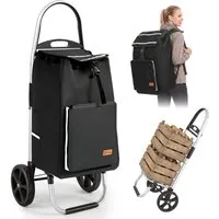 Sekey Einkaufstrolley 4-in-1 Einkaufstrolley Klappbar Einkaufswagen mit Rucksack, Kühltasche, 60 l, 60 l, Klappbarer Transportwagen, Handwagen mit großen Rädern