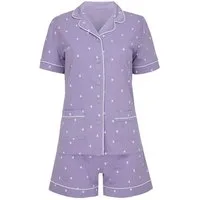 SNOOZE OFF Shorty Damen Schlafanzug aus Baumwolle in Lavendel mit Herz-Print (Set, 1 Stück) Kurzarm Schlafanzug mit Knopfleiste & Shorts