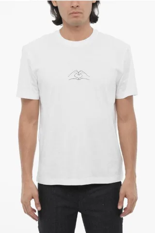 Slim Fit Rundhals-T-Shirt mit Herz-Print in Weiß