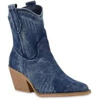VAN HILL 21454337 SL DES678 Damen Stiefeletten D-Jeans 37 Cowboy Boots Damen Cowboy Boots Stiefeletten Spitze Denim Stickereien