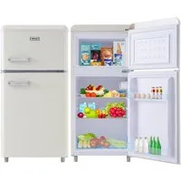 Merax Table Top Kühlschrank Retro Kühl-/Gefrierkombination BCD-100C, 89 cm hoch, 45 cm breit, 72 Liter, Metall Türgriff, verstellebare Ablage und Füße