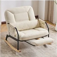 Leawin Schaukelstuhl Wohnzimmer mit Hocker & gepolstertem Kissen Cord, Großer Relax Schaukelstuhl mit Liegefunktion Cord