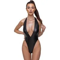 Cottelli Collection Stringbody Wetlook Body - schwarz (1-tlg) mit tiefem Ausschnitt