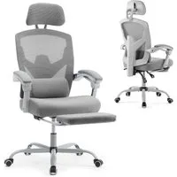 DUMOS Bürostuhl Ergonomisch Schreibtischstuhl Atmungsaktiver Netzbezug, Höhenverstellbarer Sitz mit Fußstütze