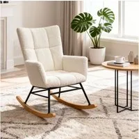 oyajia Schaukelstuhl Stillsessel Relaxsessel Loungesessel (Mit Holzkufen Wohnzimmersessel für Schlafzimmer Kinderzimmer,Teddysamt), Metallgestell Holzsockel