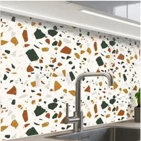 KitchenYeah Küchenrückwand Muster selbstklebend (keine Folie) Terrazzo - Muster - Weiß - Terra, (1-tlg), Spritzschutz, Küche, Rückwand, Küchenwand, Küchenfront, 30x20 cm
