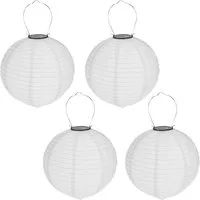 HAC24 LED Lampion 4x Deko Lampenschirm Lampe Party Garten Kugel Laterne, LED fest integriert, Weiss, Solar, Ø 20 cm, mit Haken zum Aufhängen