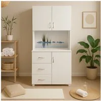 HTI-Living Mehrzweckschrank Schrank mit bedruckter Rückwand Steine (Stück, 1-St., 1 Schrank) Highboard 6 Regalfächer 3 Schubladen