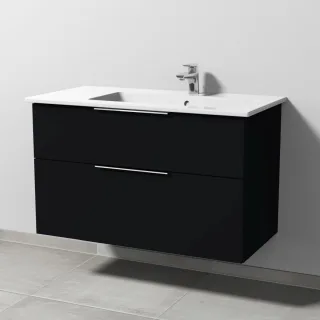 Sanipa 3way Keramik-Set Venticello Keramik-Waschtisch und Unterbau mit 2 Auszügen, Schwarz-Matt UF32608
