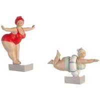 GILDE Dekofigur 2er Set Figur Tante Elli in Rot & Mint mit Rettungsring Badedamen (2 St)