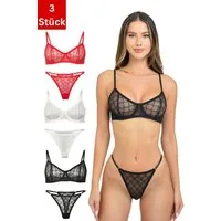 Elegant Love Set: Bügel-BH Damen-Dessous-Set – Sexy Balconette-BH mit String (Packung, 2-tlg., 3er-Pack) Lingerie-Set