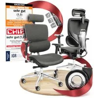 CLOUVOU Bürostuhl Ergonomisch, Schreibtischstuhl bis 150 kg - Testsieger (MasterSeat - Chefsessel für Arbeitszimmer, 4D Gaming Armlehnen), Blade Wheels, Homeoffice, Gaming Stuhl, Drehstuhl