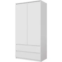 Furnica Kleiderschrank Joelle Weiß Matt, 2 Türen und 2 Schubladen H180cm B90cm T50cm