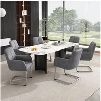 Flieks Freischwinger (6 St), 6er Set Esszimmerstühle Polsterstuhl Wohnzimmer Kunstleder