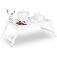 relaxdays Tabletttisch 2 x Betttablett Bambus weiß
