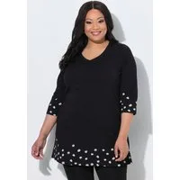 Ulla Popken Longshirt Longshirt Motivdruck A-Linie V-Ausschnitt 3/4-Arm