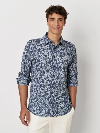 DESOTO - Casual Kent 1/1 outlined leaves denim - Gr. - L