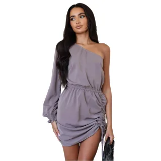 AX Paris - Minikleid für Damen, Geraffte Seite, Ein Ärmel (Graubeige)
