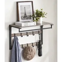 VASAGLE Wandgarderobe, Wandregal, mit Haken, 65 x 30 x 42 cm (L x B x H)