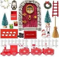 Bundviel Weihnachtsdorf Wichteltür Set – Miniatur Zubehör Deko Wichtel Weihnachten Dekoration