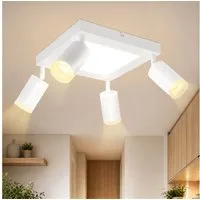 ZMH Deckenstrahler 4 Flammig Quadratisch/Rund 20W Deckenleuchte 3000K GU10 Wohnzimmer, Einfache Installation, LED fest integriert, ohne Leuchtmittel, Warmweiß, Weiß Schwenkbar 350° Moderne Schlafzimmerlampe