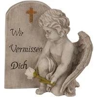 MF Grabkerze Gedenkfigur Solana Engel mit Spruchstein Wir Vermissen Dich grau 20cm (1-tlg)