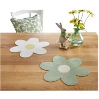 Home-trends24.de Platzset Blume Kunstleder Tischset Tischmatte Platzset grün weiß 2er-Set, Für den Innen- und Außenbereich nutzbar