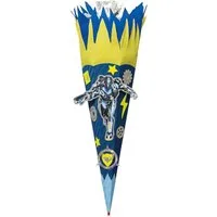 Roth Schultüte Bastelset Roboter, 68 cm, eckig, mit Kreppverschluss, Zuckertüte zum Basteln, Blau / Gelb