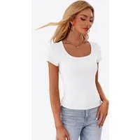 Imily Bela T-Shirt Damen Rippstrick-Top mit tailliert geschnitten (Packung, 1-tlg., 1per-Pack) in Unifarbe