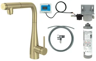 Neuesbad Armatur mit Ausziehbrause und Wasserfilter Set, Gold gebürstet NB1DEBREFR75M1