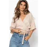 SASSYCLASSY Langarmbluse Gestreifte Musselin Wickel Bluse Damen Leichte Musselinbluse in Streifenmuster altrosa