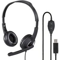 Hama Office Over-Ear Headset USB Stereo Schwarz PC-Headset (Mikrofon, PC Büro Kophörer Mikrofon Mikro Kopfbügel 2m Kabel Fernbedienung)
