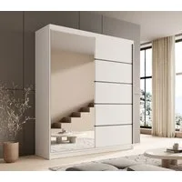 MOEBLO Schiebetürenschrank Nexo 180 (Moderner Kleiderschrank mit Spiegel für Schlafzimmer und Ankleidezimmer, 2 Schiebetüren, 6 Einlegeböden, stabile Kleiderstange, Kleiderschrank 2-türig Schrank Garderobe Schlafzimmer Drehtürenschrank mit Spiegel) (
