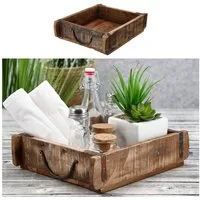 CEPEWA Holzkiste Holzkiste Ziegelform Altholz 30x25cm Upcycling Buche Metallhenkel